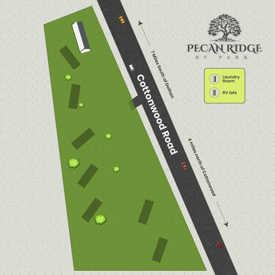 Pecan Ridge RV Park Map showing all lots and amenities